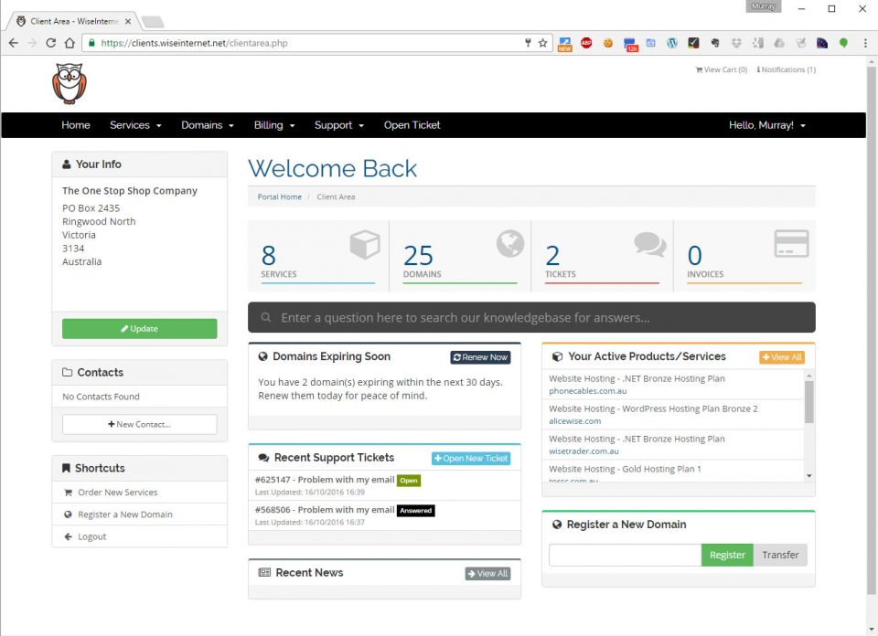 WordPress Hosting Management Dashboard